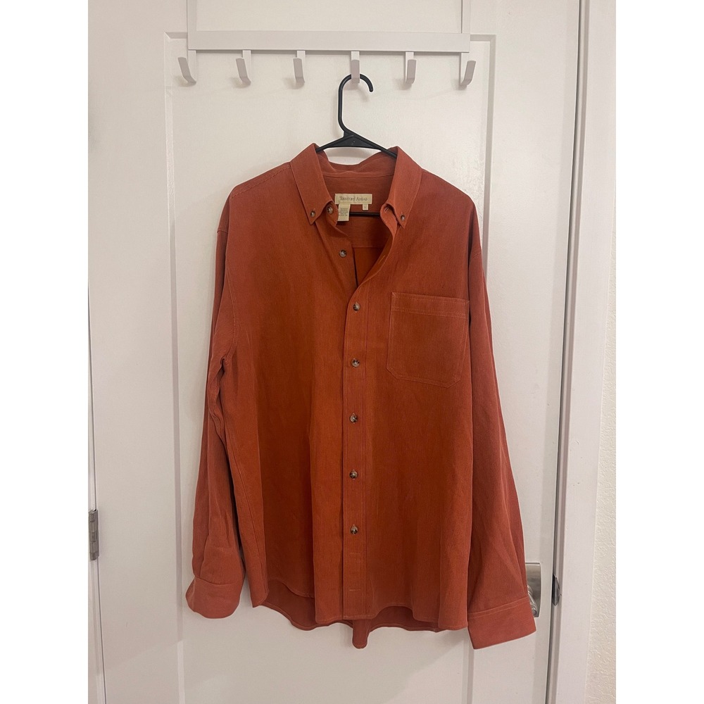 Vintage Silk Blend Territory Ahead Men's Business Button Up Orange Shirt